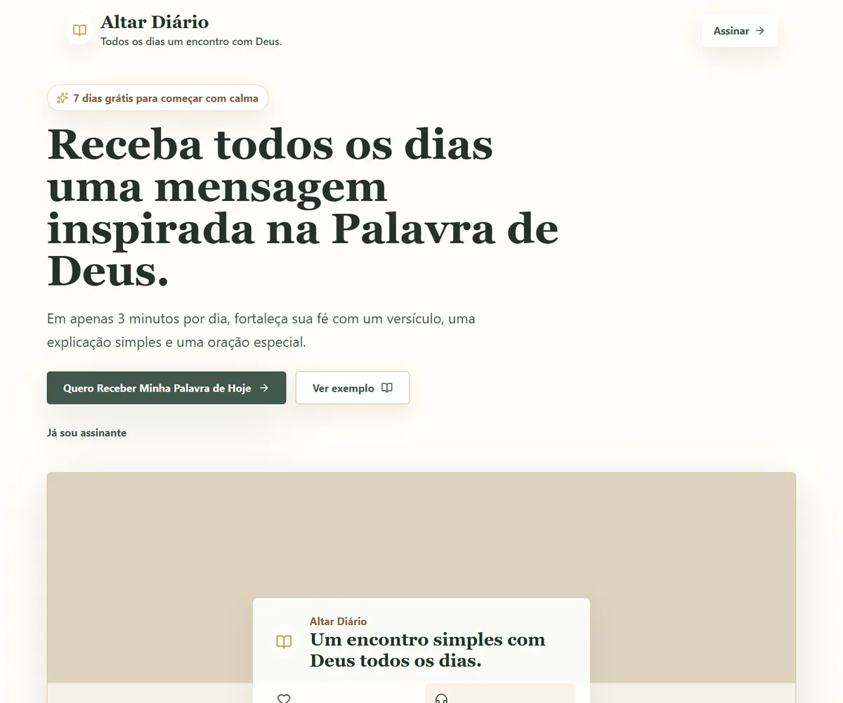Tela do projeto Altar Diário.